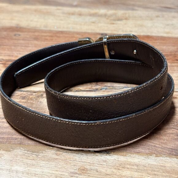 VTG GUCCI GG Logo Buckle Brown Leather Belt Gold Hardware 25”-29” Reversible main image 6